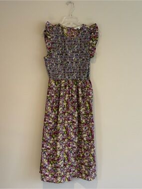 Floral Smocked Midi Dress in Purple and Green